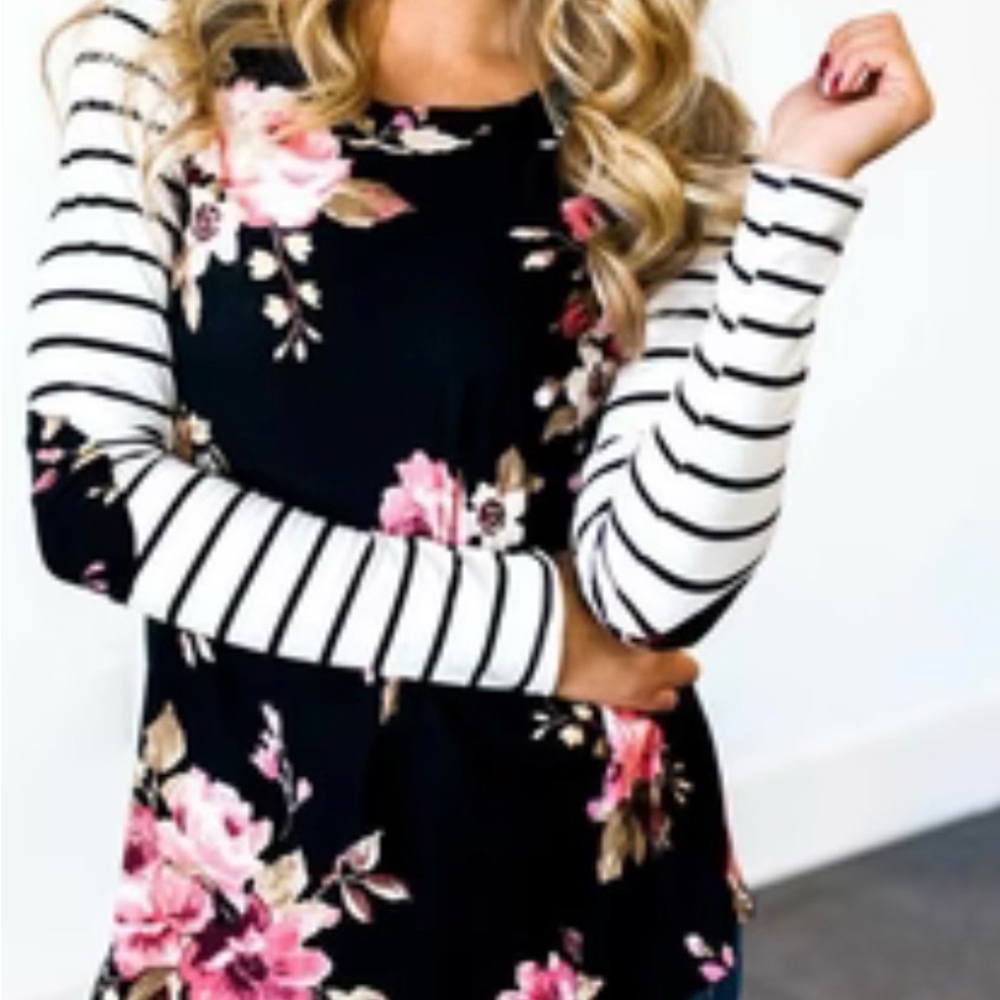Floral Striped Long Sleeve Dress